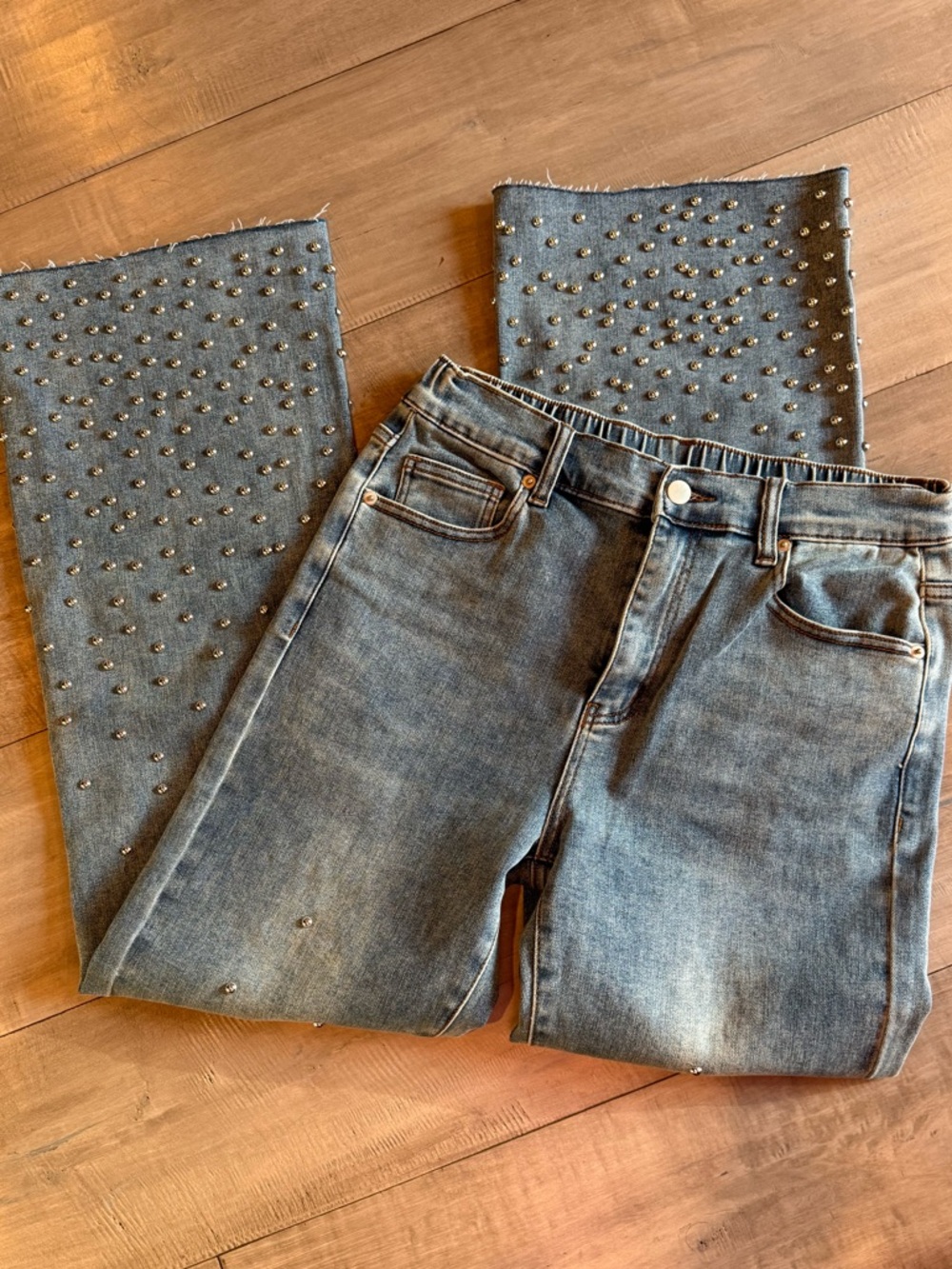 Oh Studded Grey-Blue Flare Jeans